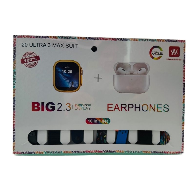 i20 Ultra Max Smartwatch & Earbuds with 7 Straps Random Colors